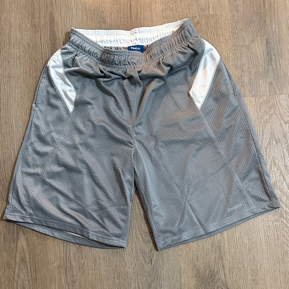 Reebok Men’s Gray Athletic Mesh Shorts with White Accents